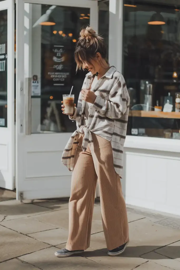 21. Dressing Up a Corduroy Pants Outfit for Dinner Plans
