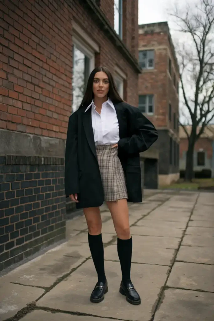 Creating a Black Preppy Outfit With an Oversized Blazer