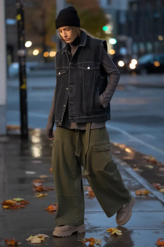 Dark Wash Denim Vest For Fall Streetwear Layering