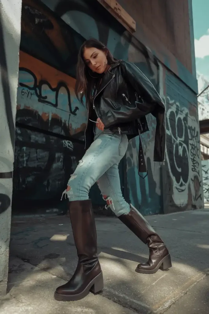 Edgy outfits with knee high boots for short legs