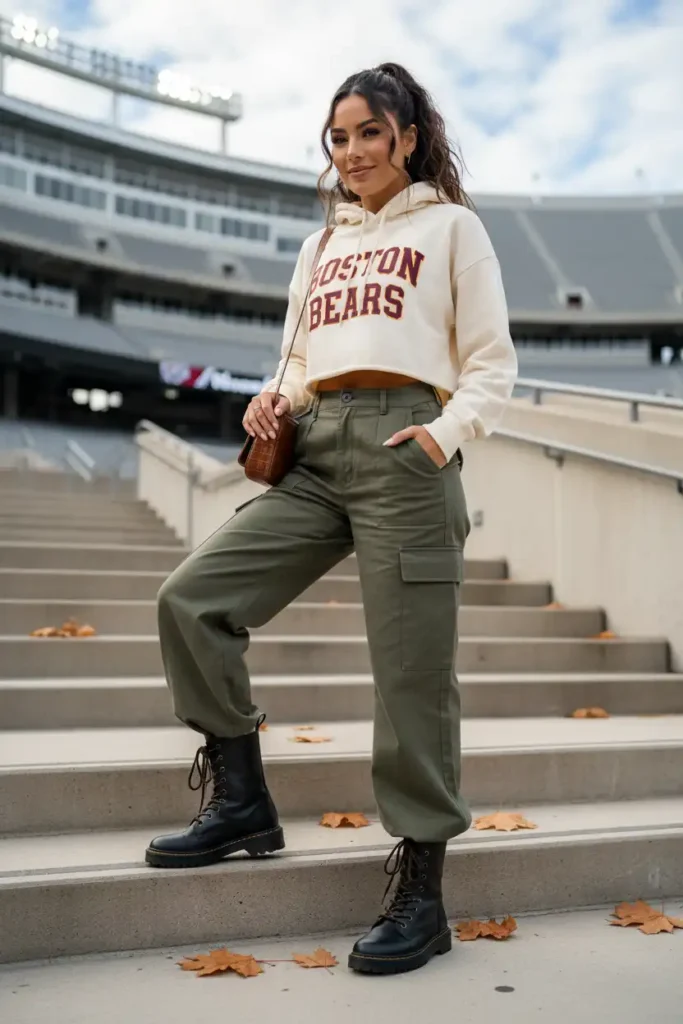 Fall Wide-Leg Cargo Pants for a Relaxed Gameday Look
