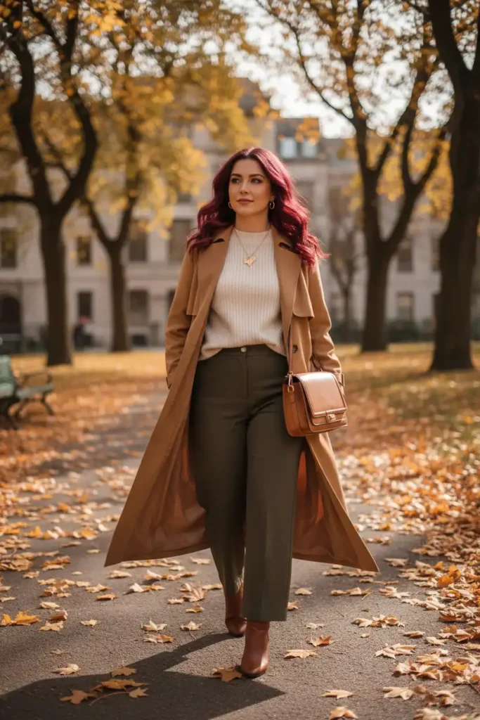 Fall outfits that actually work with burgundy hair