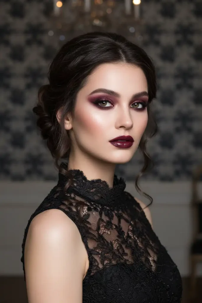 Fancy romantic goth makeup for weddings and formal events