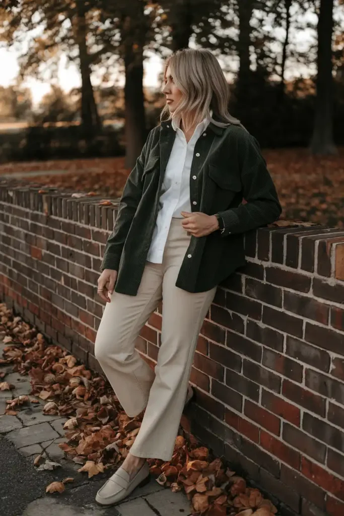 Green Corduroy Jacket Outfit Ideas for a Fresh Fall Palette
