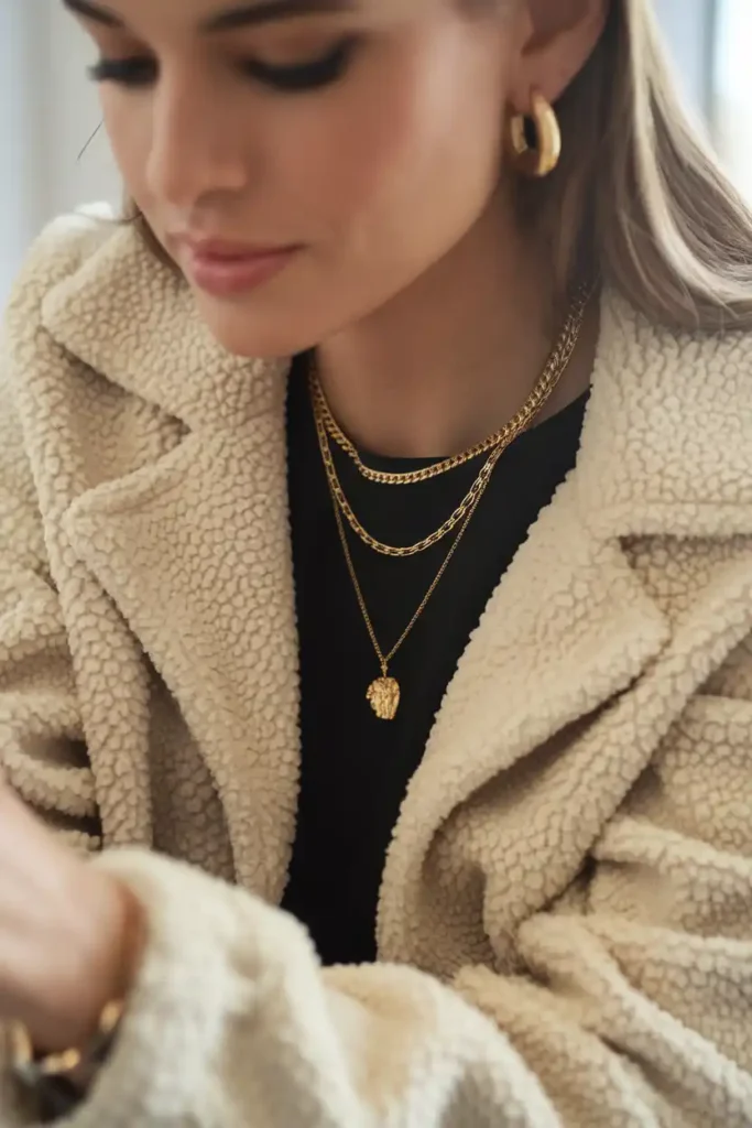 Jewelry That Finishes a Textured Jacket
