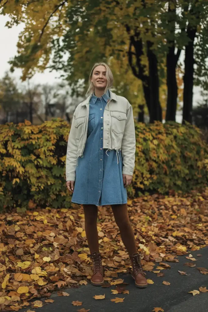 Layering a Denim Dress for Cooler Days