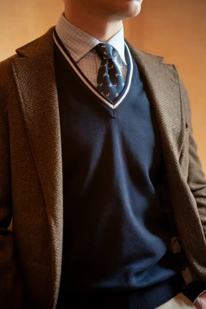 Layering a V Neck Sweater and Tie Underneath