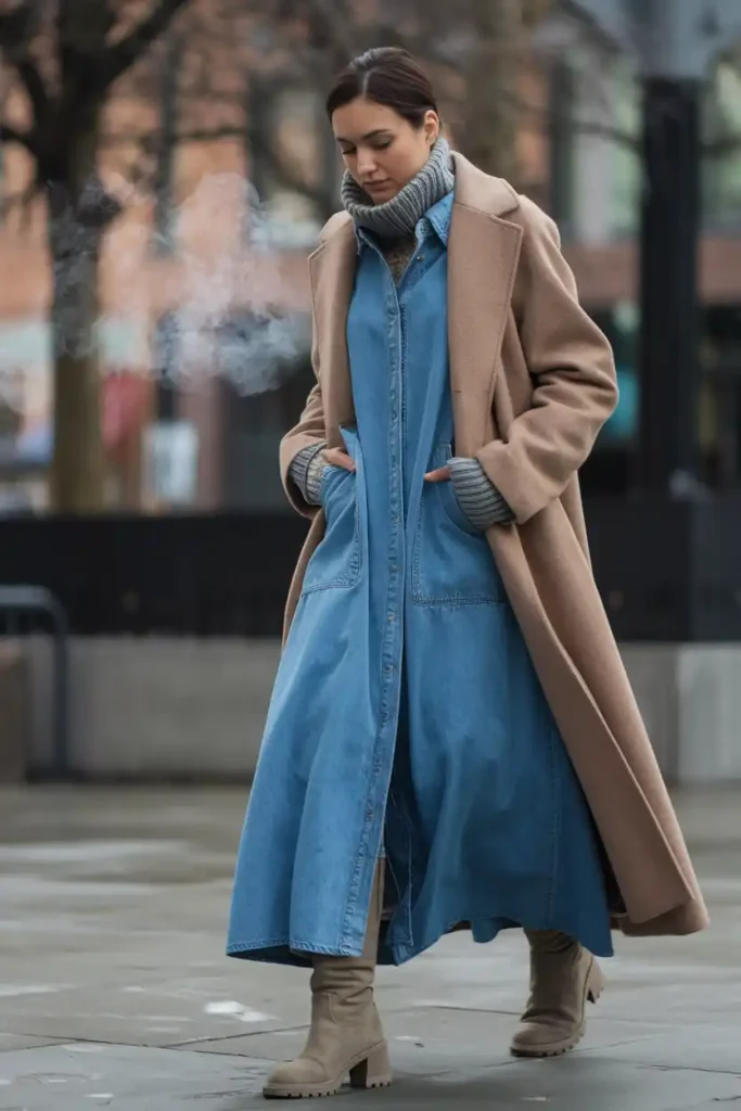 Long Jean Dress Outfit Ideas for Winter