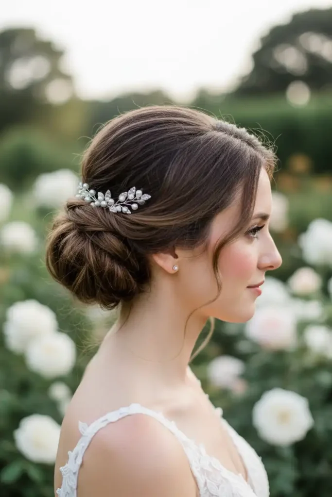 Low Chignon Hairstyle Ideas for Fine Hair Brides