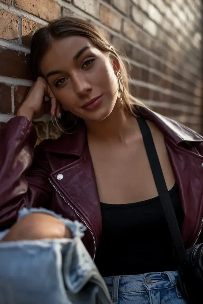 Maroon and Leather Jacket Outfits for Women Who Want Edge