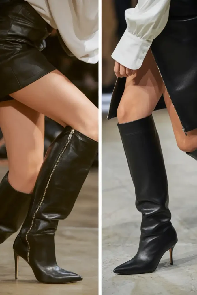 Outfits with long boots for petite frames: above the knee vs below