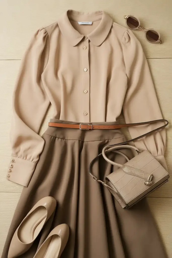 Pairing A Burgundy Shirt With Your Brown Skirt Outfit