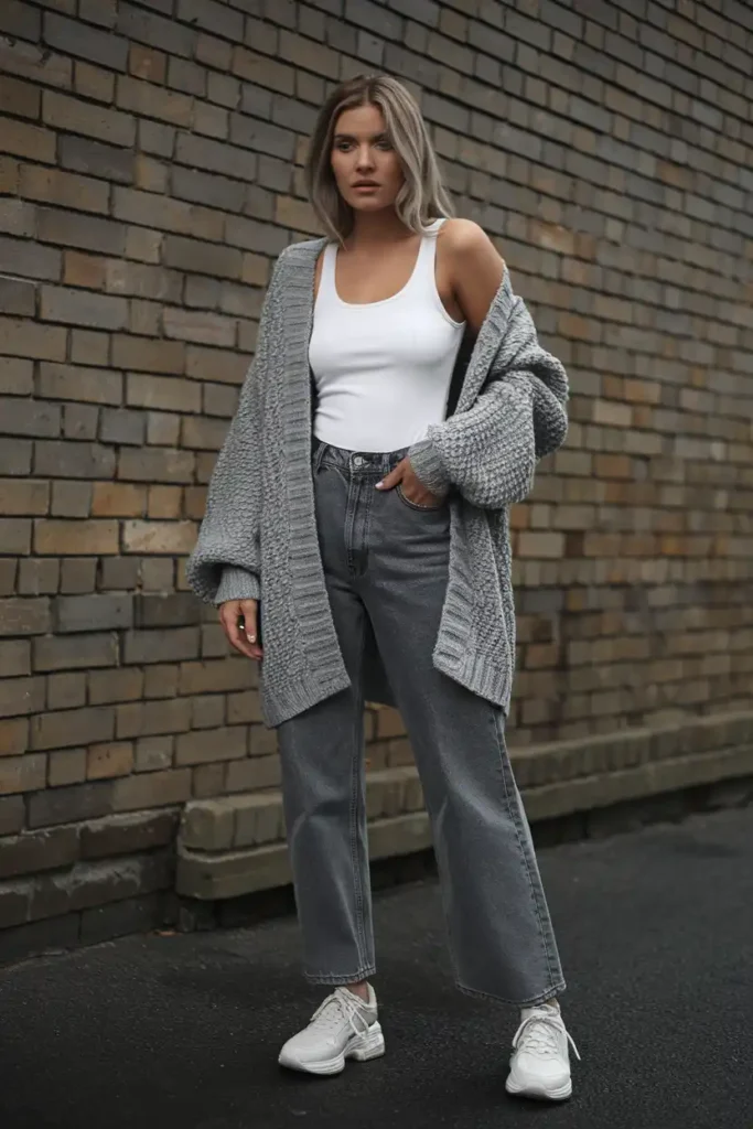 Pairing Cardigans With Gray Jean Outfits