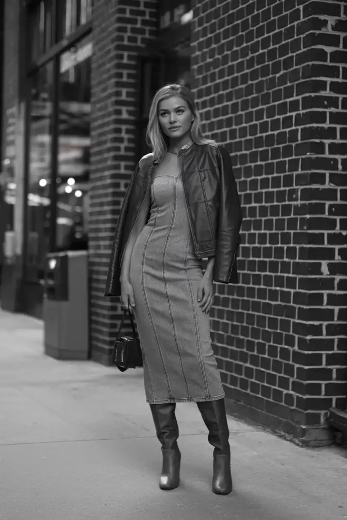 Pairing Knee High Boots With Your Denim Dress