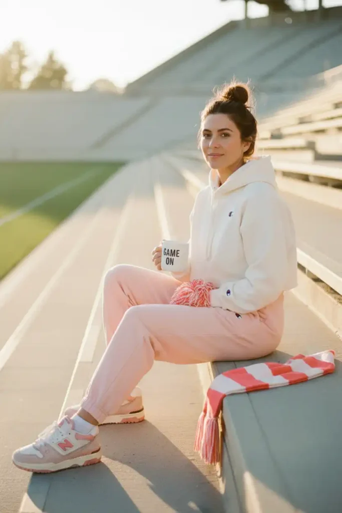 Pink Sweatpants Outfit for a Softer Game Day Look