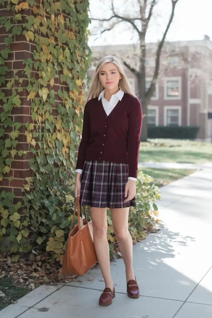 Preppy Style Maroon Outfits for Campus or Office