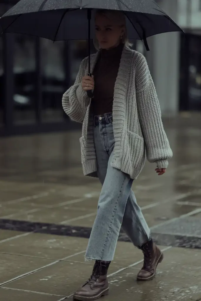 Recreating a Rainy Day 90s Outfit With a Cardigan