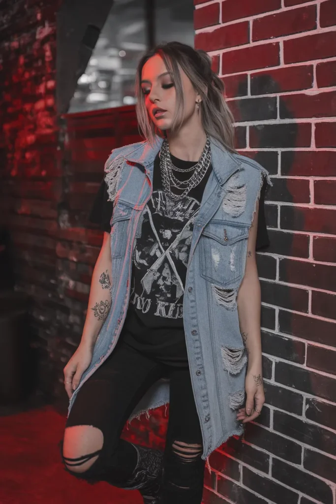 Rock Concert Outfit Energy With A Sleeveless Denim Vest Outfit