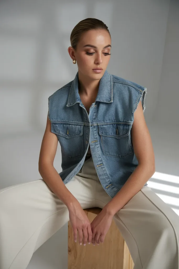 Simple Photoshoot Outfits Starring A Structured Denim Vest