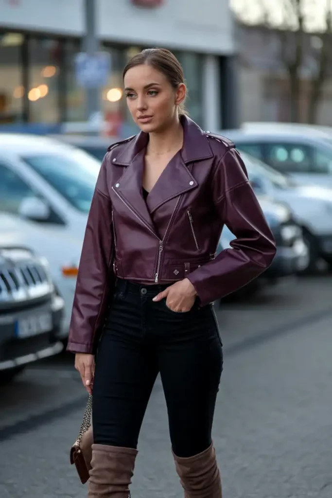 Start With a Burgundy Faux Leather Jacket and Tall Black Boots