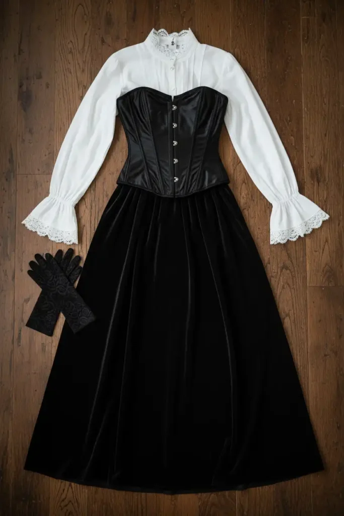 Start With the Silhouette: Corset, High Neck, Long Skirt