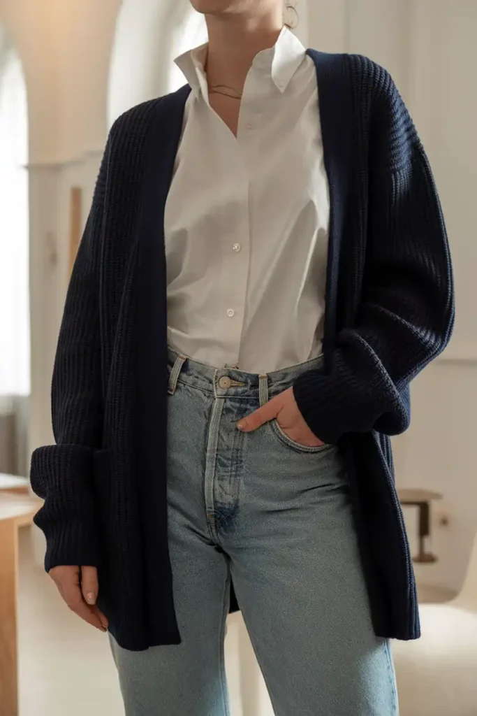 Styling Blue Jeans Under Any Cardigan