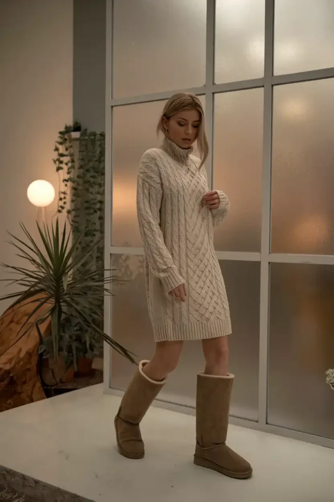 Sweater Dress and Uggs Combos for Cold Mornings