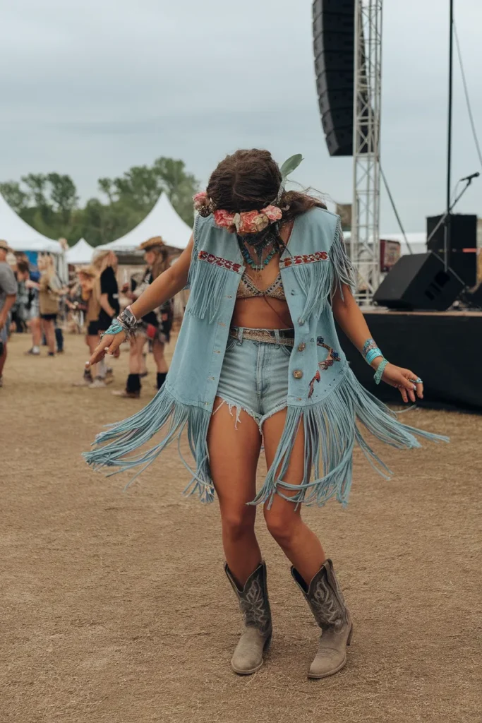 The Festival-Ready Denim Vest With Fringe And Embellishment