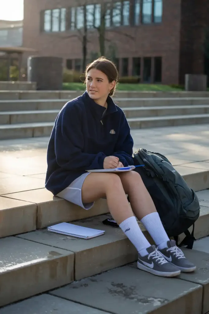 The Fleece Pullover Outfit That Survives an 8 AM Class