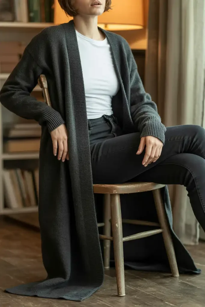 The Long Cardigan That Replaces Your Coat Indoors
