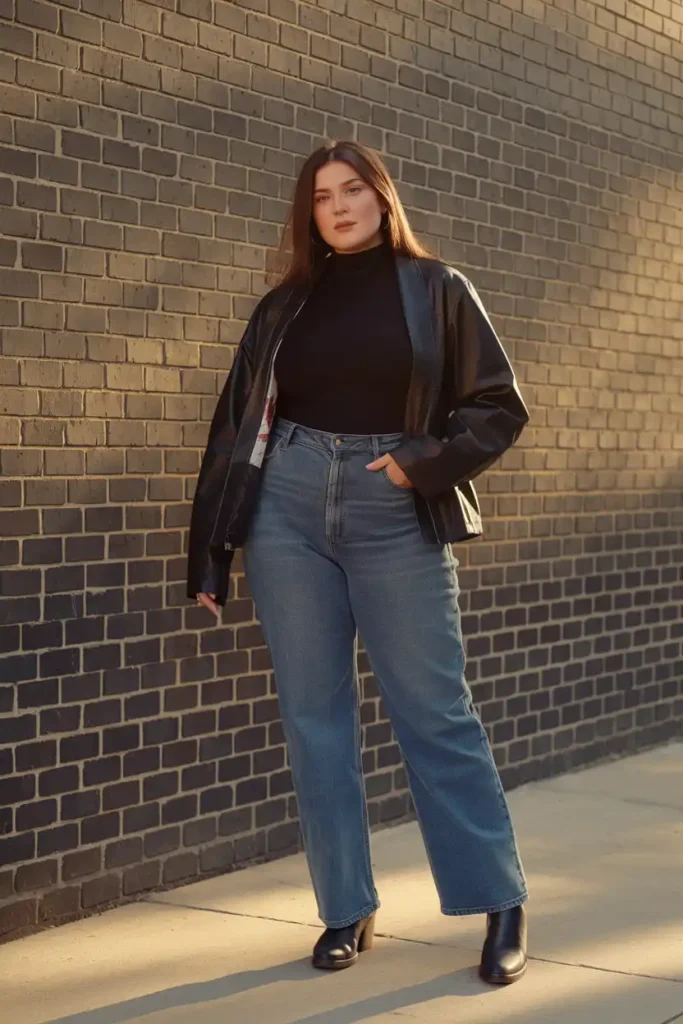 Turtleneck Outfit Ideas for Plus Size Bodies with Leather