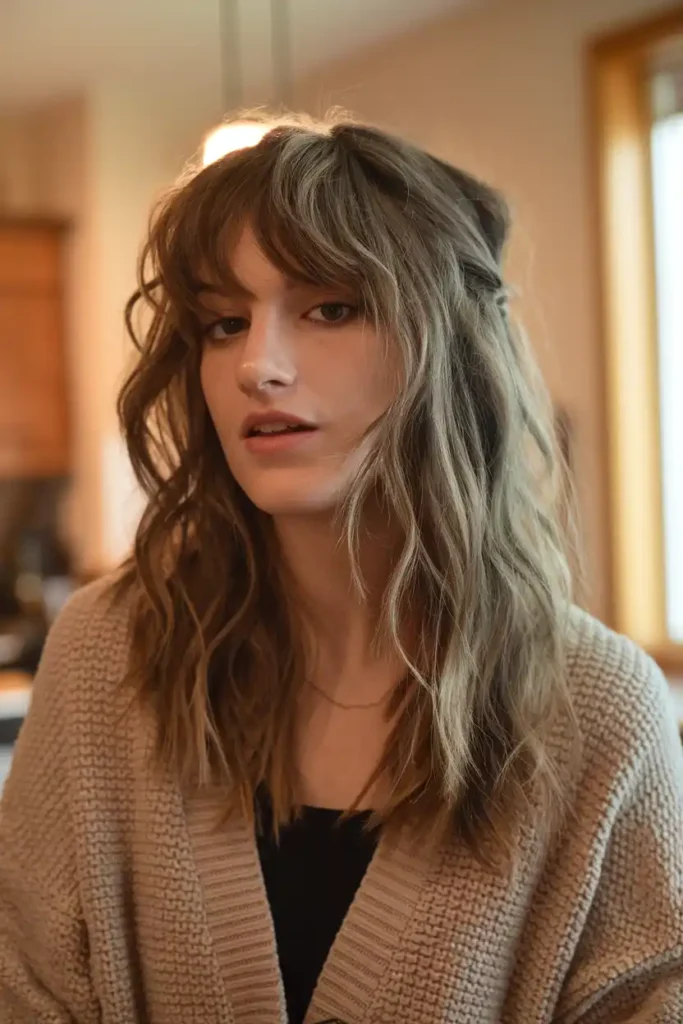 Wavy Hair With Bangs Looks Better on Day Two
