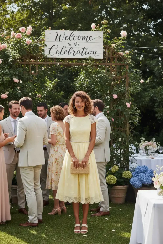 Wedding guest dressing in soft yellow without upstaging the bride