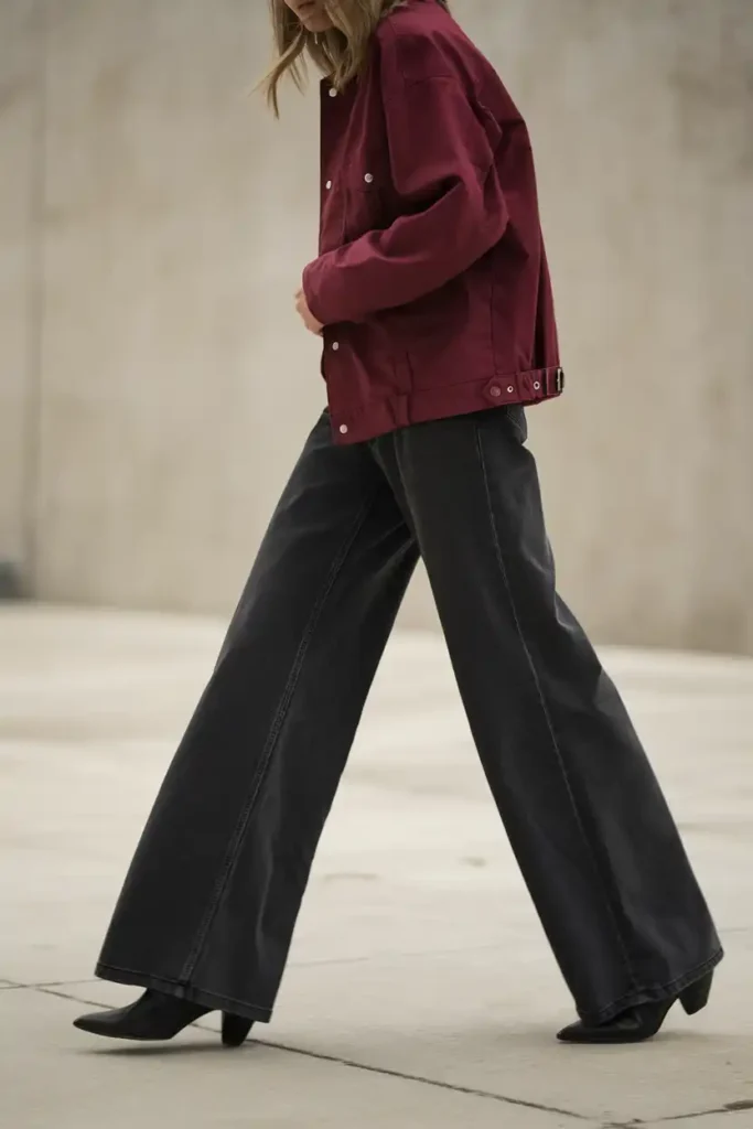 Wide Leg Black Jeans That Balance a Cropped Jacket