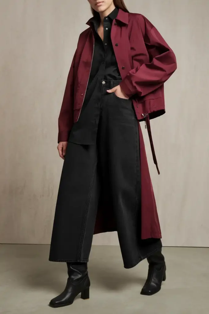 Wide Leg Black Jeans and Knee High Boots Together