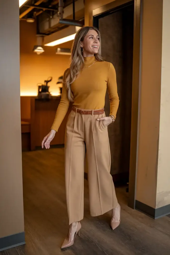 Yellow Business Casual Top and Khaki Pairing