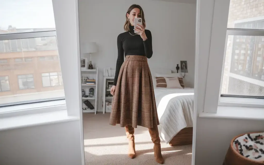 brown skirt outfit