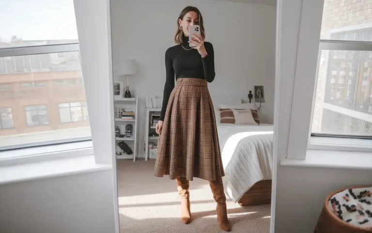 brown skirt outfit