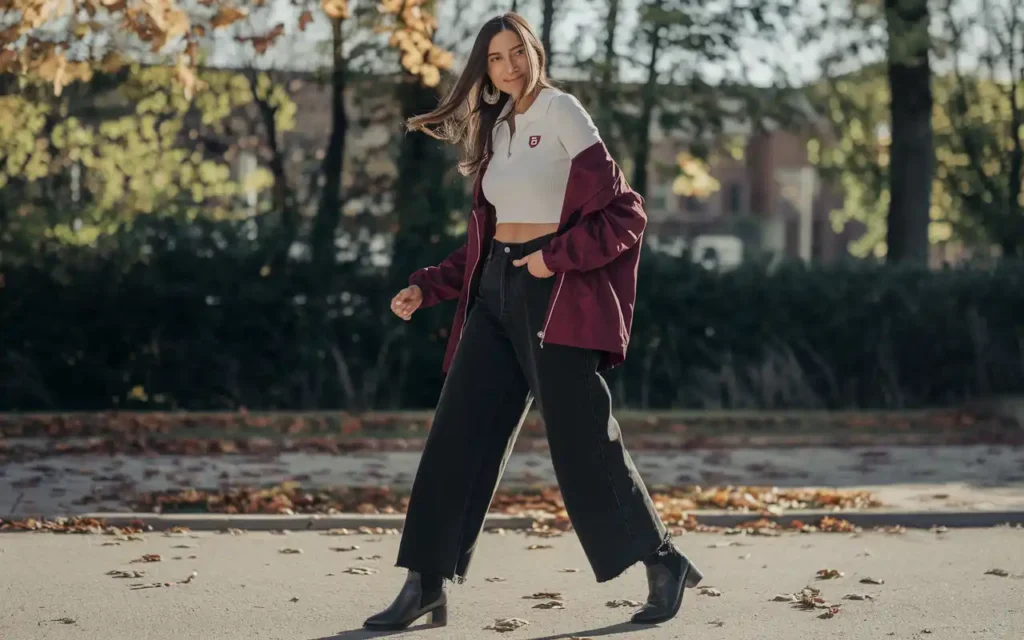 burgundy jacket outfit