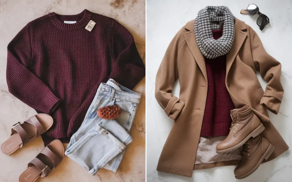 burgundy outfit