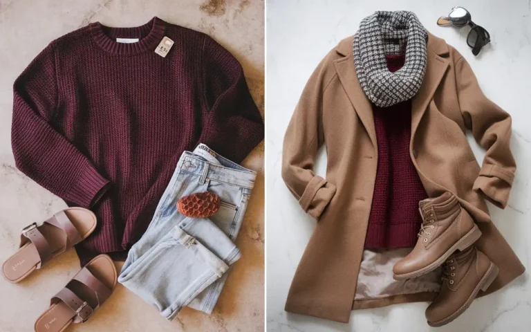 burgundy outfit