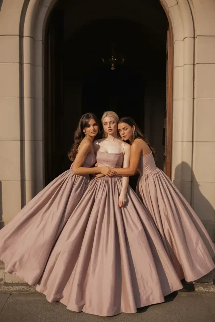 Bridesmaid Ball Gown With a Fitted Bodice
