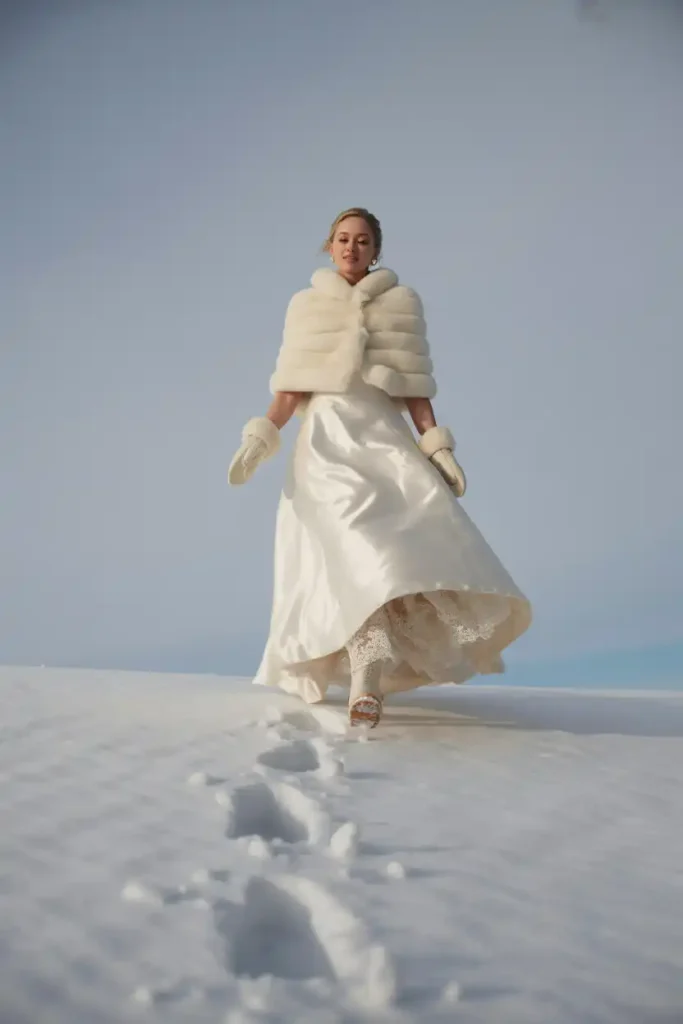 Dressing for a Snow Wedding Portrait