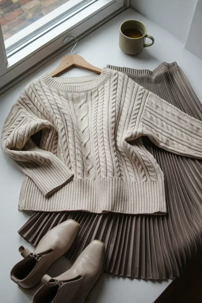Layer a Chunky Knit Over Your Favorite Skirt