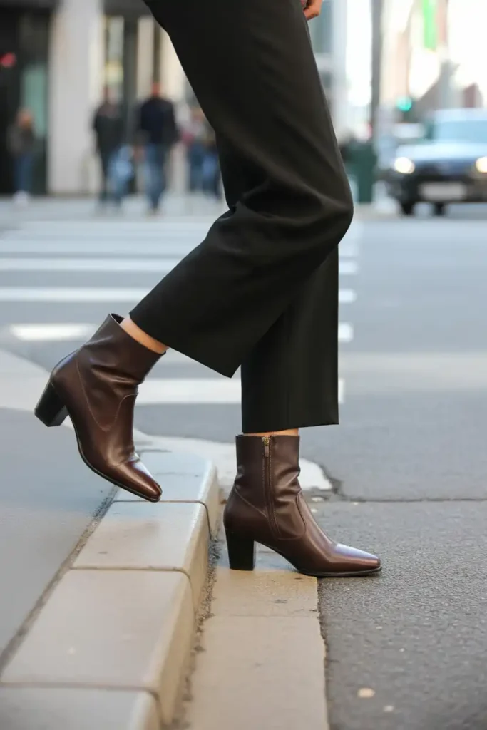 Leather Heel Boots Outfits for a Little Height