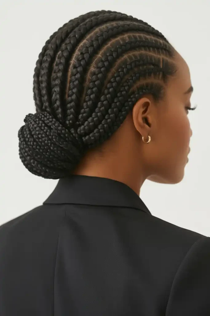 Low Bun on Braids for Protective, Polished Style