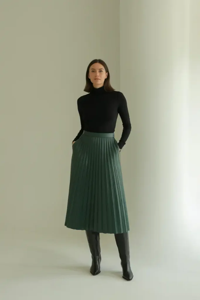 Pair a Turtleneck With a Pleated Skirt