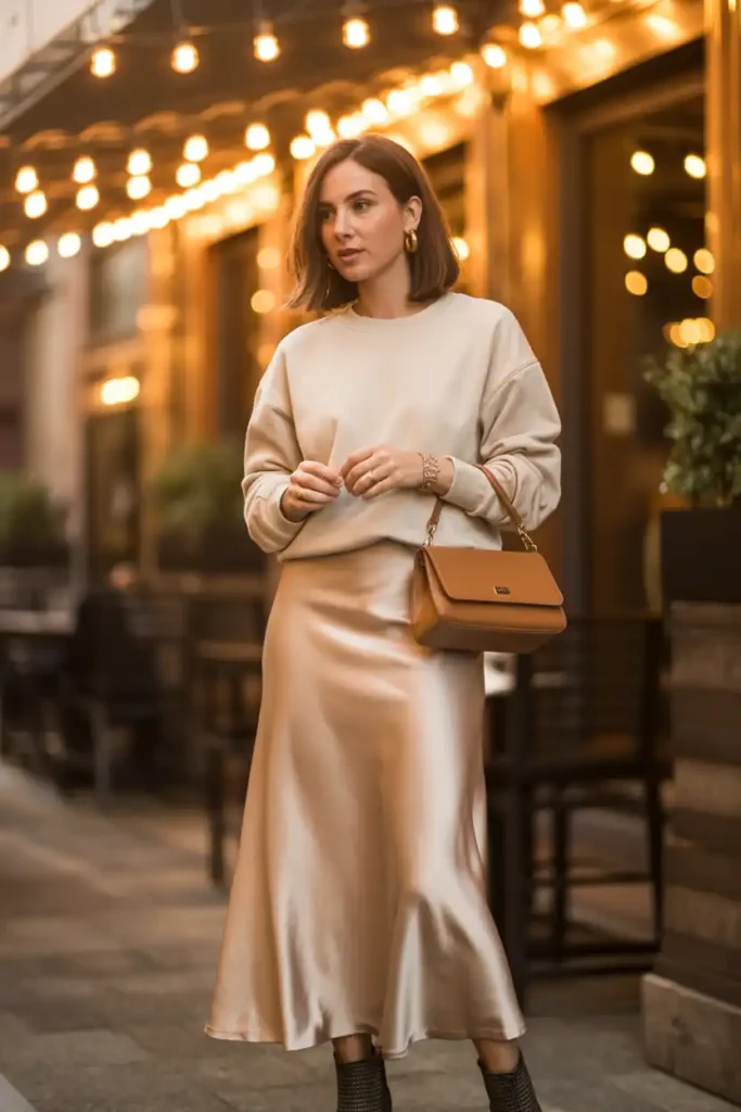 Sweatshirt Outfits Women Can Dress Up for Dinner
