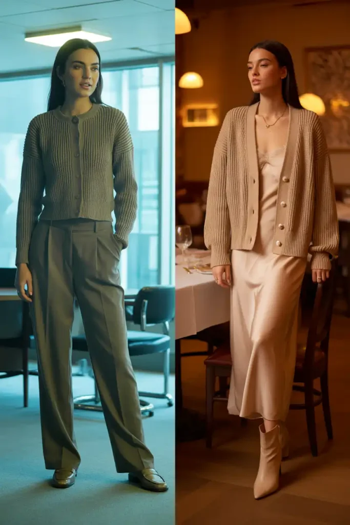 Taking One Crochet Cardigan Outfit From Desk to Dinner