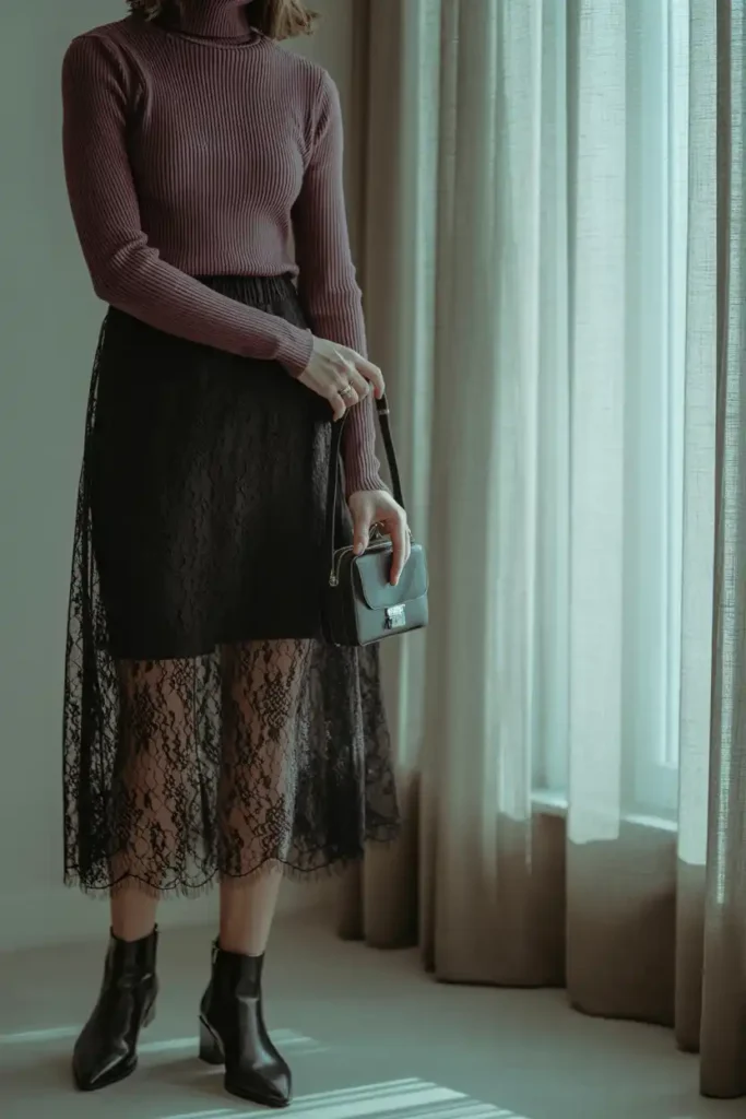 Try a Lace Skirt When You Want Softness in the Cold